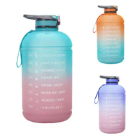 ELOS-3.78L Water Bottle With Straw &amp; Dual Handle, Water Hydration With Motivational Time Marker For Outdoor Activity