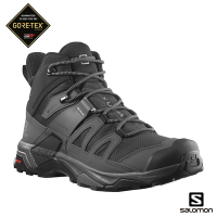 官方直營 Salomon 男 X ULTRA 4 Goretex 中筒登山鞋 黑/磁灰/珍珠藍