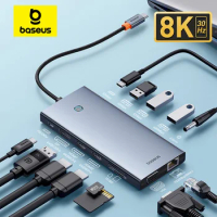 Baseus 8K@30Hz USB HUB Type C to DP HDMI-compatible RJ45 PD 100W Adapter For Macbook iPad Pro Air M2 M1 Laptop Accessories