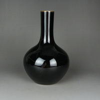 清雍正烏金黑釉天球瓶 小花瓶 古玩古董陶瓷器 仿古老貨收藏擺件