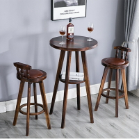 實木吧臺桌椅組合美式復古高腳椅子家用咖啡臺桌椅客廳戶外高桌椅
