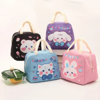 3PCS Functional Pattern Cooler Lunch Box Portable Insulated Canvas Lunch Bag Thermal Food Picnic Lunch Bag For Women Kids