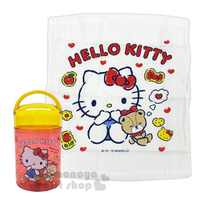 小禮堂 Hello Kitty 日製方形毛巾附罐《黃紅.提籃子》32x28cm.手帕.置物罐 4973307-435980