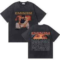 Rapper Eminem Anger Management Tour 2002 T-shirts Male Washed Vintage 90s Rap Oversized Tshirt Men W