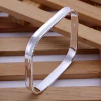Gorgeous B053 Trendy S925 Sterling Silver Color Bracelet for Woman man Fashion Jewelry Small Square Bangle-no Words Avoajmva
