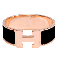 【Hermes 愛馬仕】琺瑯中版手環(黑X玫瑰金H300001F-BLK-ROSE GOLD)