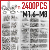 M1.6 M2 M2.5 M3 M4 M5 M6 M8 Phillips Flat Head Machine Screws Bolts Nuts Flat Lock Washers Assortment Kit 2400p Length 4 to 40mm