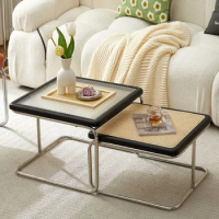 Medieval Style Rattan Coffee Table Glass Side Table Living Room Corner Tea Tables Combination Tables Muebles Elegant
