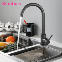 Gray Kitchen Faucet Senducs SUS304 Stainless Steel Hot Cold Kitchen Mixer Tap Single Handle Grey Kitchen Sink Mixer Faucets