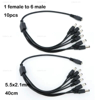 10pcs wholesale 40cm DC 1 Female to 6 way Male Splitter power Plug extension Cable 5.5mm*2.1mm conne
