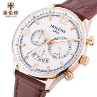 Holuns men quartz watch Waterproof men's leather strap band luxury brand chronograph business Wristwatches