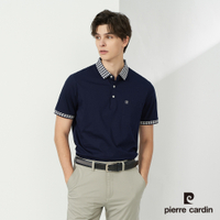 Pierre Cardin皮爾卡登 男款 純絲光棉素色短袖polo衫-深藍色(5237215-38)