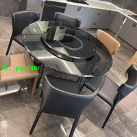 輕奢鋼化玻璃圓餐桌家用小戶型豪華家庭圓桌現代不銹鋼圓形餐桌椅