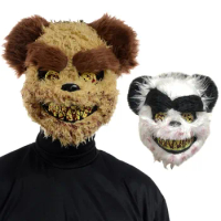Halloween Animal Mask Plush Bunny Killer Rabbit Teddy Bear Mask Halloween Party Head Cover Masquerade Cosplay Scary Headgear