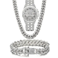 Luxury Iced Out Watch for Men Women Hip Hop Miami Bling CZ Cuban Chain Big Gold Chain Necklace Brace