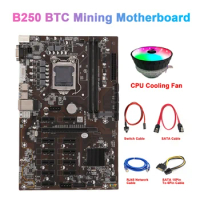 B250 BTC Mining Motherboard 12 GPU LGA1151 With RJ45 Network Cable+Cooling Fan+SATA Cable For Graphics Card ETH Miner