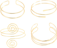 4 Pcs Arm Cuff Jewelry for Women - Adjustable Minimalist Boho Upper Gold Arm Cuffs Bracelet Bangle S