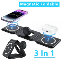 3 in 1 Magnetic Wireless Charger Pad Stand for iPhone 14 13 12 Pro Max Airpods iWatch 8 7 Fast Wireless Charging Dock Station