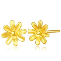 Pure 24K Yellow Gold Earrings Women 999 Gold 3D Gold Flower Stud Earrings