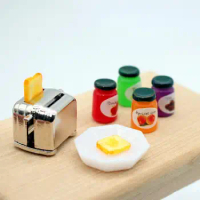 Dollhouse Bread Machine Miniature Bread Machine Toaster Set for Dollhouse Kitchen Decor Tiny Toast Plate Sauce Maker Mini