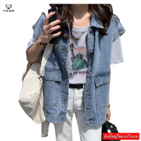 ขายร้อน VEGA เสื้อกั๊กยีนส์เเขนกุด ผู้หญิง เสื้อกั๊กคาวบอย รุ่น W6001