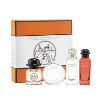 【Hermes 愛馬仕】小香禮盒四入組 7.5mlx4(絲巾/橘采星光/緋紅火參/尼羅河花園.國際航空版)
