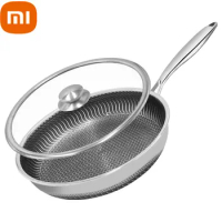 Xiaomi Nonstick Frying Pan, No-Coating Stainless Steel Cooking Pots for Kitchen, 28CM 30CM Wok Pans with Lid, Skillet Saucepan