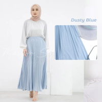 Rok Plisket Polos Premium Tebal Lembut - Dusty Blue fit karet bawahan  panjang  wanita  dewasa  musl