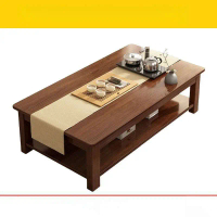 H226 Wooden Coffee Table Classic Elegant Modern Style Living Room Balcony Side Table Wide Double Sto