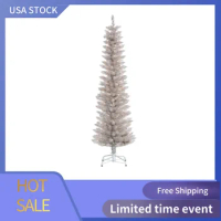 6 ft Rose Gold Tinsel Christmas Tree, Rose Gold, 6 ft, 100 Clear Lights, by Holiday Time