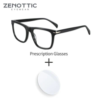 ZENOTTIC 2024 Unisex Acetate Optical Prescription Glasses Black Square Anti Blue Light/Photochromic Eyeglasses