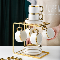 歐式小奢華咖啡杯套裝精致白色金邊陶瓷壺帶托盤北歐ns風咖啡杯碟