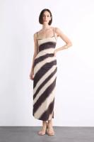 DeFacto Fitted Bodycon Patterned Slit Strap Maxi Dress F7469Ax25Sm