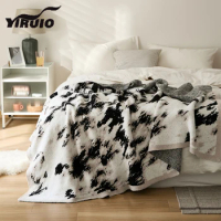 YIRUIO Ink Painting Downy Microfiber Blanket Luxury Fluffy Jacquard Pattern Soft Cozy Warm Bed Sofa Chair Knitted Throw Blanket