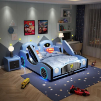 Blue Luxury Childrens Bed House Modern Comferter Loft Bed King Size Kinderbett Bedroom Set Furniture