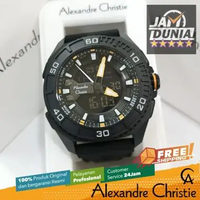 JAM TANGAN PRIA ALEXANDRE CHRISTIE ANALOG DIGITAL ORIGINAL BLACK RUBBER STRAP DIAL YELLOW ORANGE 950