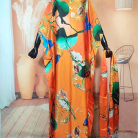 Turkey Dresses For Women African Designer Boho Summer Printed Silk Kaftan Maxi Dress Kuwait Traditional Muslim Abaya Caftan