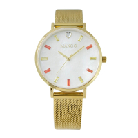 MANGO 甜美繽紛晶鑽時尚米蘭腕錶-MA6770L-GD-H(金色x白色/36mm)