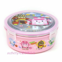 asdfkitty*POLI救援小英雄 安寶粉紅色防燙304不鏽鋼圓型便當盒630ML-樂扣型-保鮮盒-韓國製