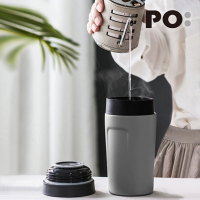 【PO:Selected】丹麥DIY手沖咖啡二件組 (手沖咖啡壺-灰/隨行保溫咖啡杯350ml-灰)