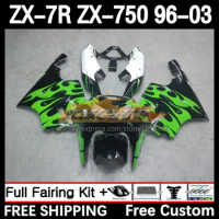 Body Kit For KAWASAKI NINJA ZX-7R ZX-750 96 97 98 99 129No.6 ZX 7R 750 7 R ZX750 ZX7R 2000 2001 2002 2003 Fairing Green flames