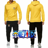 Setelan Baju Olahraga Anime One Piece Luffy Fashion Pria Dewasa Set Pakaian Sport Outdoor Lari Hoodi