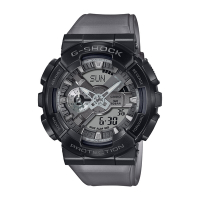 CASIO卡西歐 G-SHOCK 金屬錶殼 半透明錶帶 人氣雙顯手錶_灰透_GM-110MF-1A_48.8mm