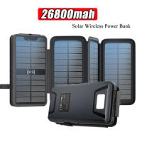 26800mAh Solar Power Bank Wireless Charger Powerbank Portable External Battery Pack For iPhone Xiaomi 9 Huawei Samsung Poverbank