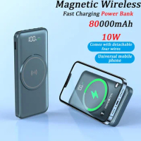 80000mAh Magnetic Wireless Fast Charging Power Bank with Built-in Cable 4 USB Sharing Portable Large-capacity for XiaoMi IPhone