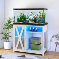 Dextrus Fish Tank Stand Metal Aquarium Stand with Power Outlets &amp; LED Light and Cabinet, for 40-50 Gallon Aquarium Bearable