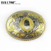 The Bullzine western flower with letter "O" belt buckle with silver and gold finish FP-03702-O for 4cm width snap on belt