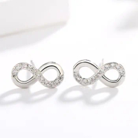 Hot Sale 925 Silver Needle Infinity Love Endless Symbol Stud Earrings For Women Clear CZ Knot Fashion Earrings Jewelry