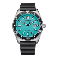 Citizen Jam Tangan Pria Citizen Eco Drive AW1760-14X Turquoise Dial Black Urathane Strap