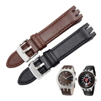 20MM Cowhide Leather Watchbands For Swatch YTS401 YTS402 YTS403 YTS409 YTS713 YTB400 Watch Strap Men Curved end Watches Bracelet